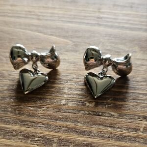 Silver Heart Bow Earrings